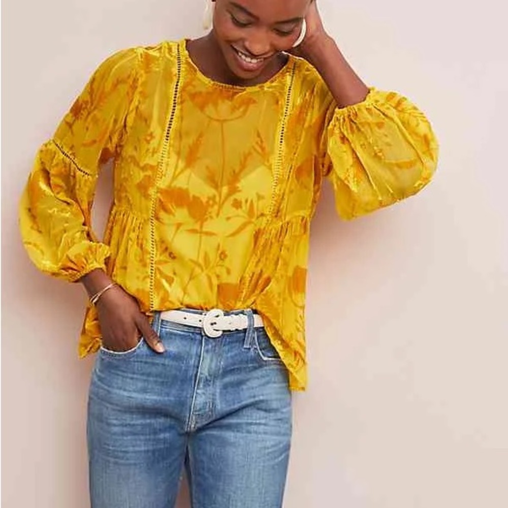 Anthropologie meadow rue Floral Yellow Women's blouse size us 4